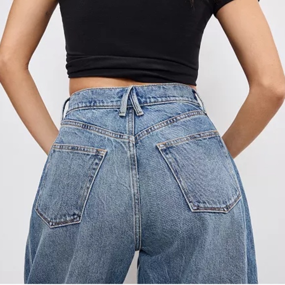 Good American Good Extreme Barrel Jeans High Rise Balloon Fit Indigo Blue Size 8 - Picture 2 of 16
